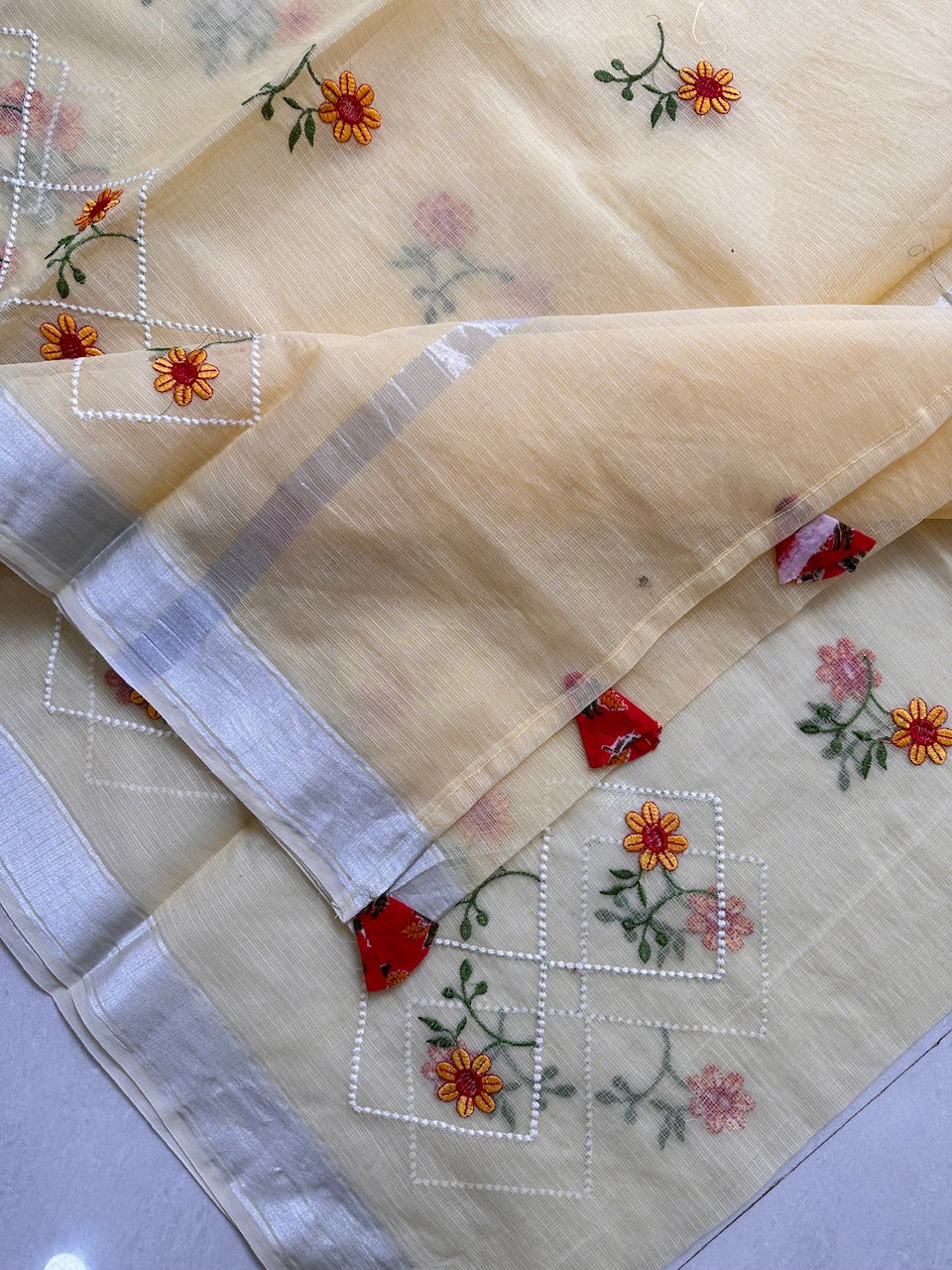 Embroidered Kota Cotton Doria Saree