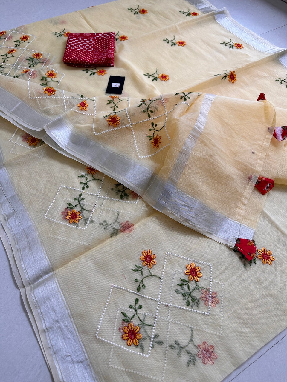 Embroidered Kota Cotton Doria Saree