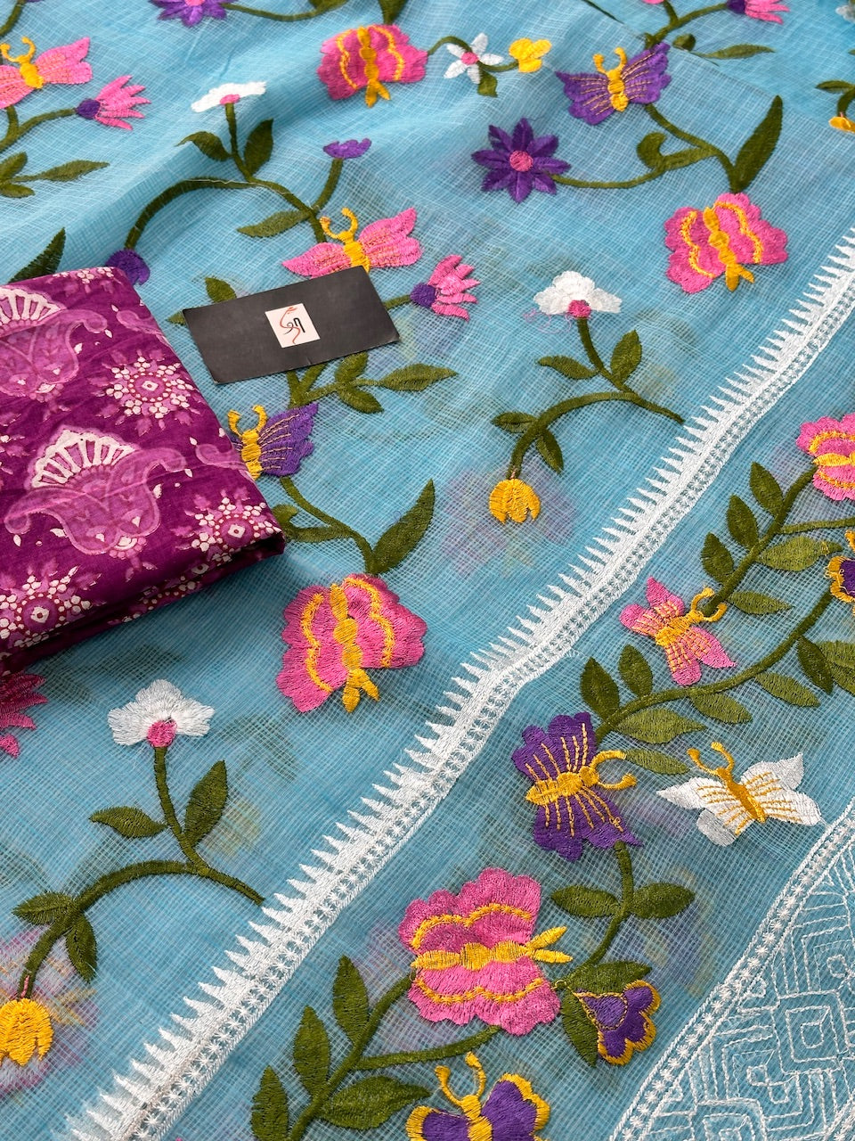 Embroidered Kota Cotton Doria Saree