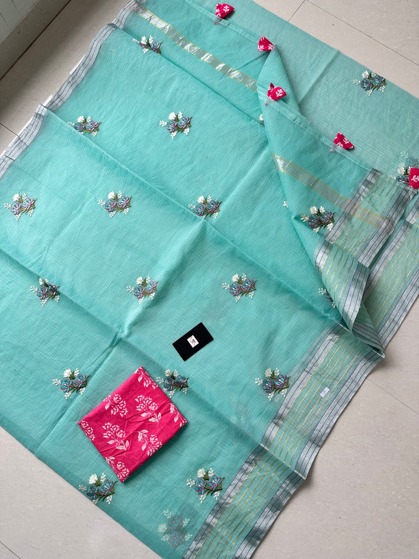 Embroidered Kota Cotton Doria Saree