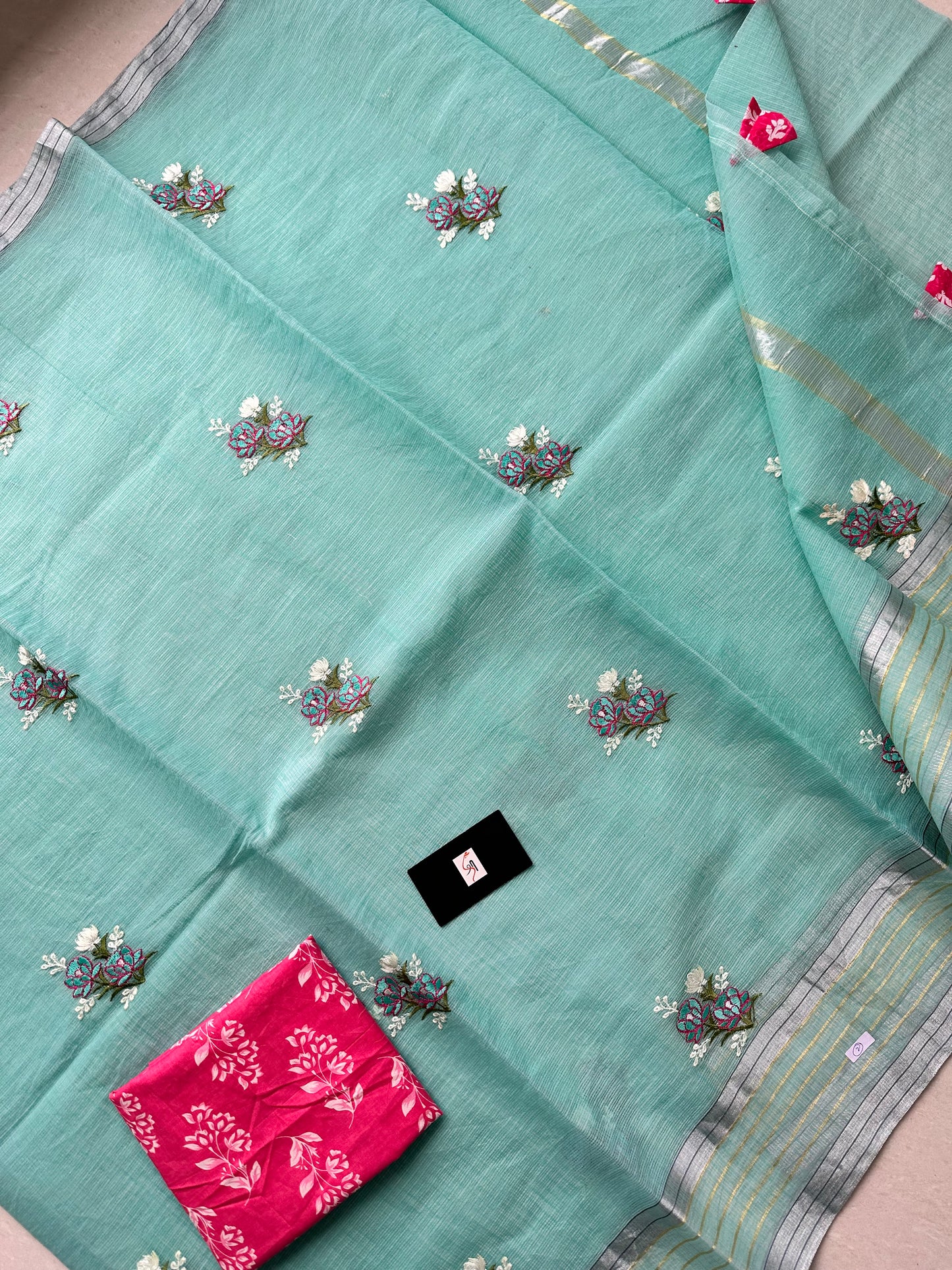 Embroidered Kota Cotton Doria Saree