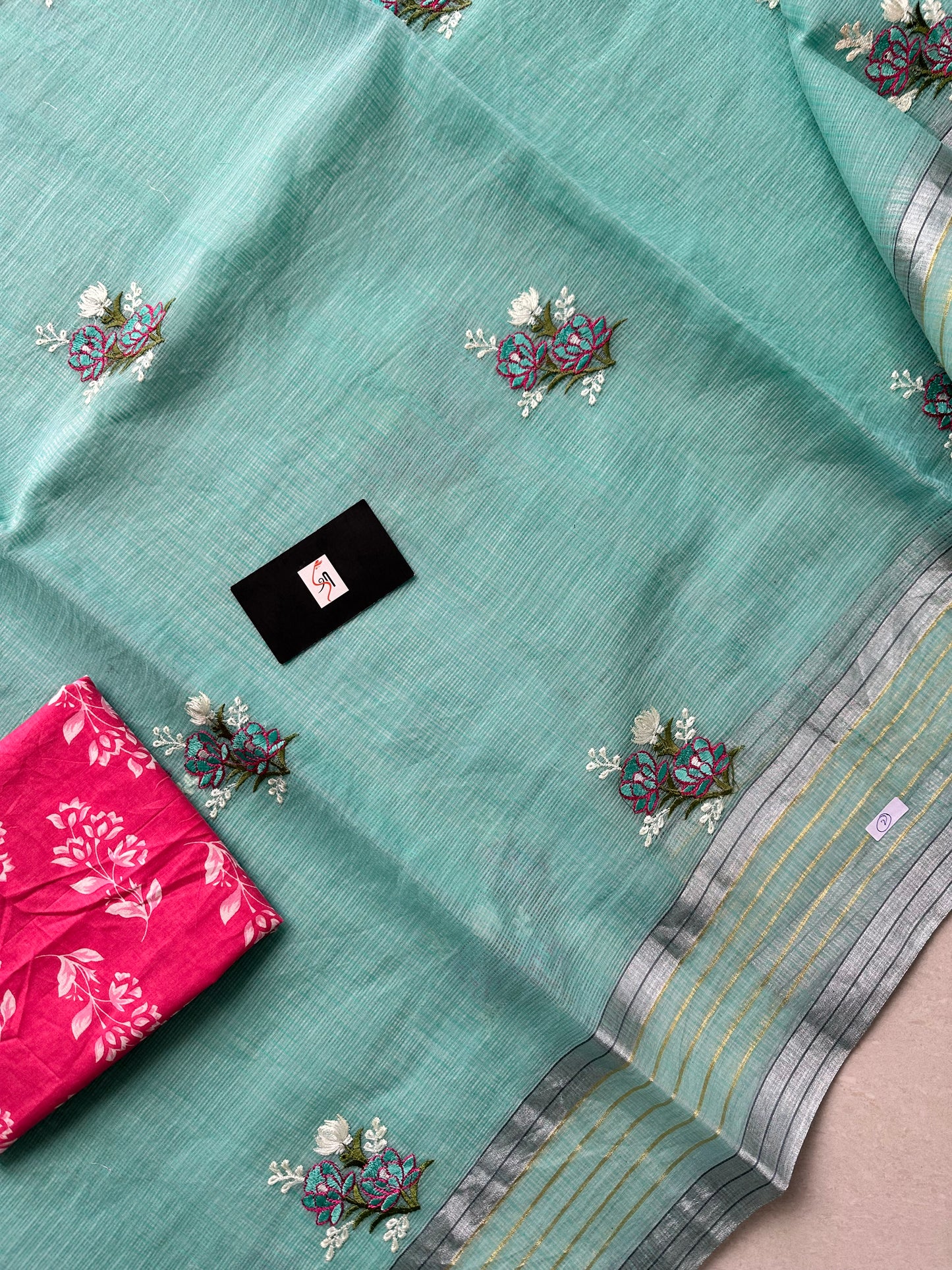 Embroidered Kota Cotton Doria Saree