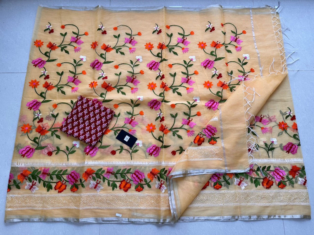 Embroidered Kota Cotton Doria Saree