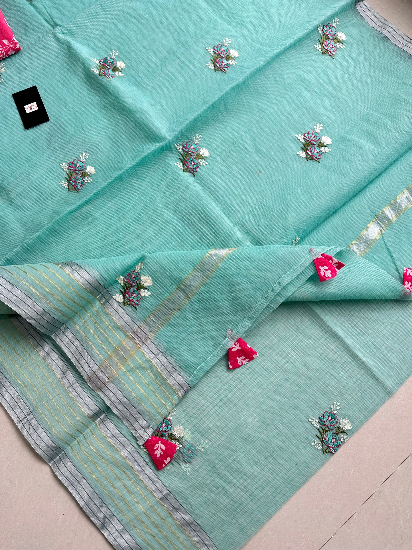 Embroidered Kota Cotton Doria Saree