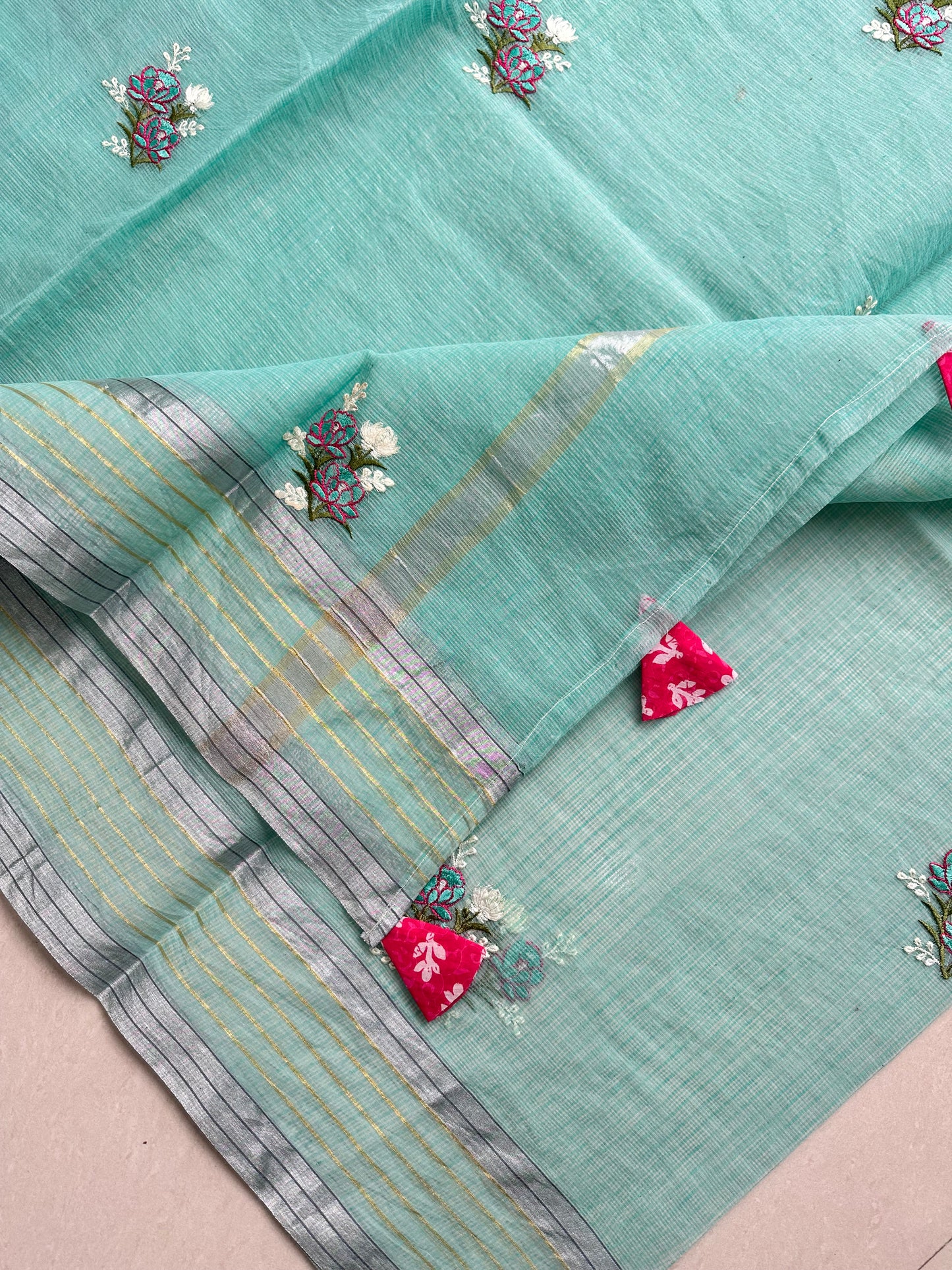 Embroidered Kota Cotton Doria Saree