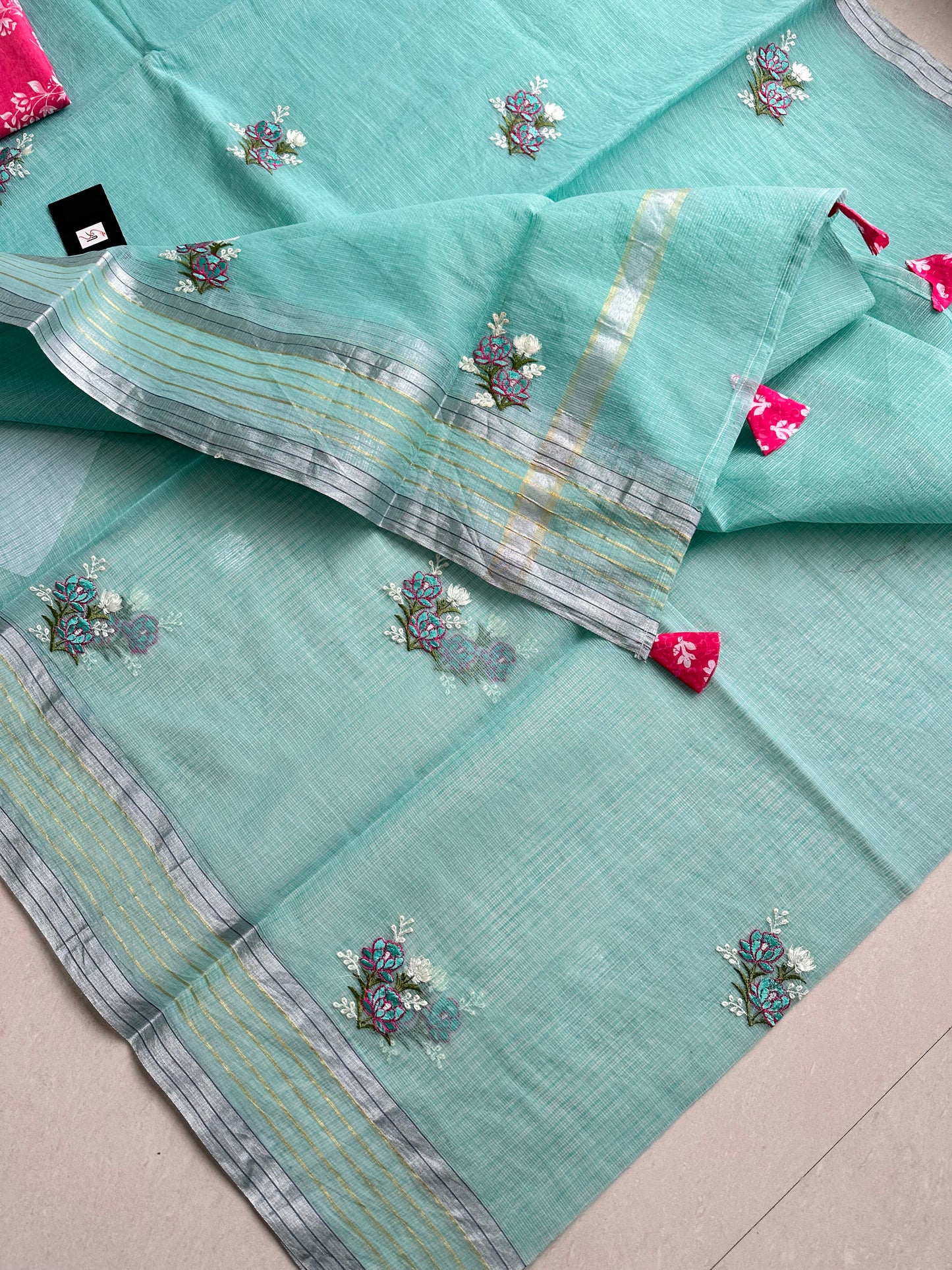 Embroidered Kota Cotton Doria Saree