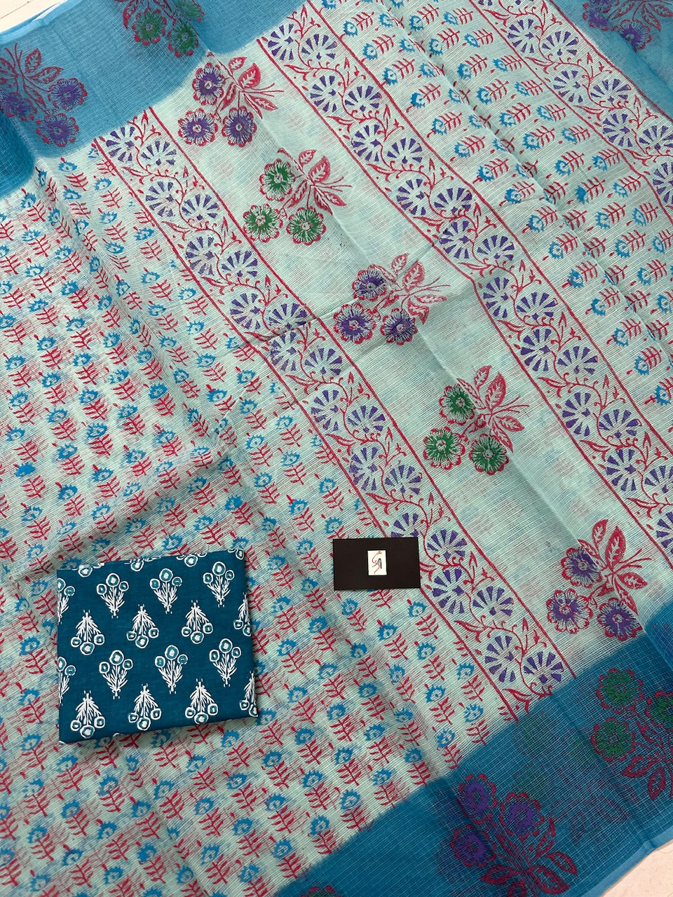 HandBlock Printed Kota Cotton Doria Saree