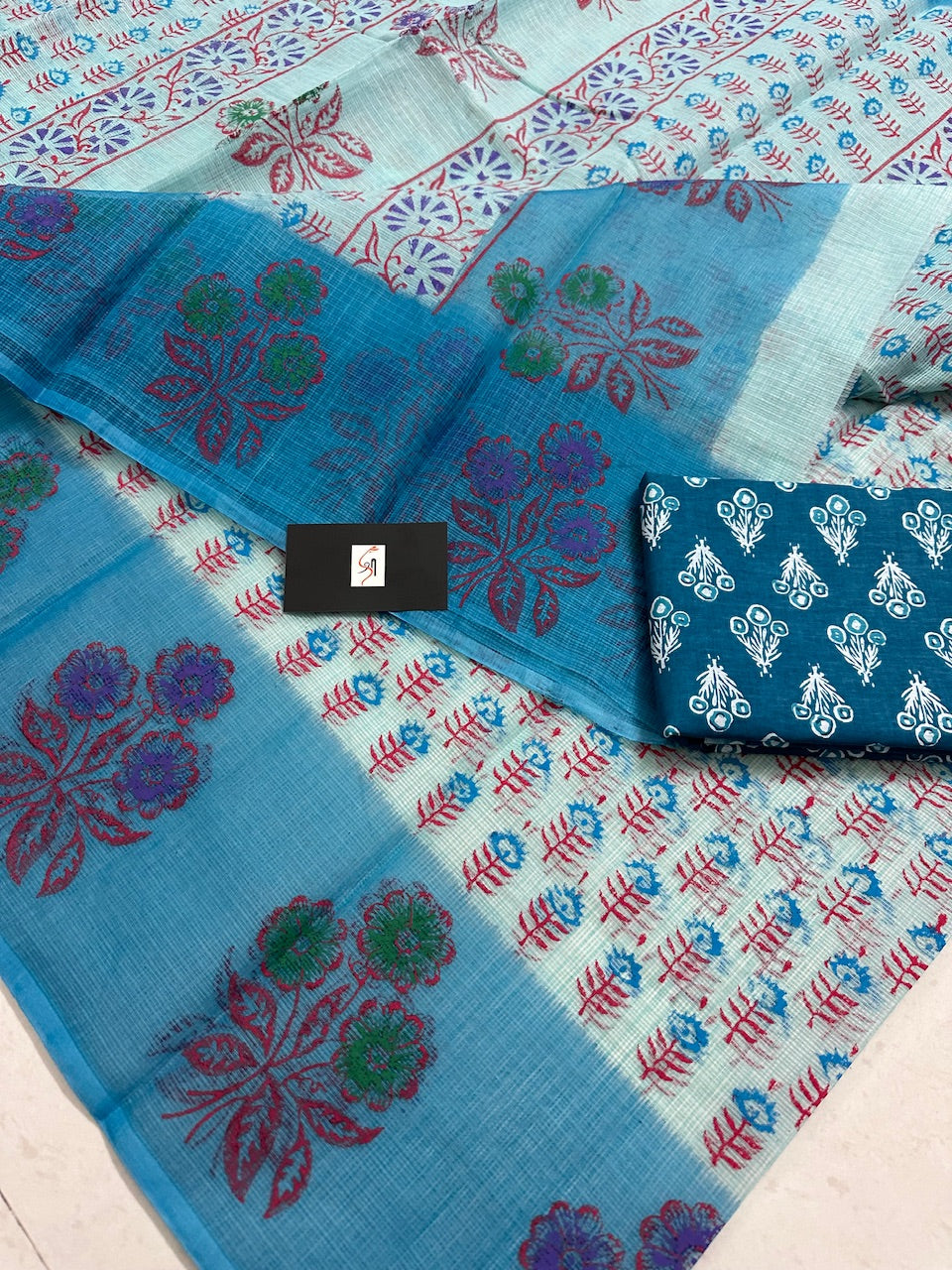 HandBlock Printed Kota Cotton Doria Saree