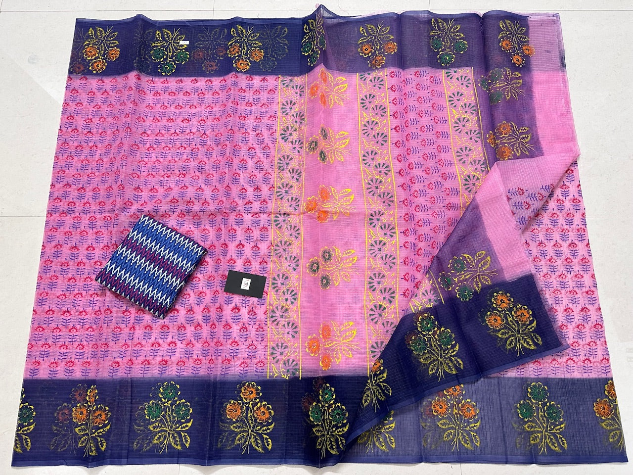 HandBlock Printed Kota Cotton Doria Saree