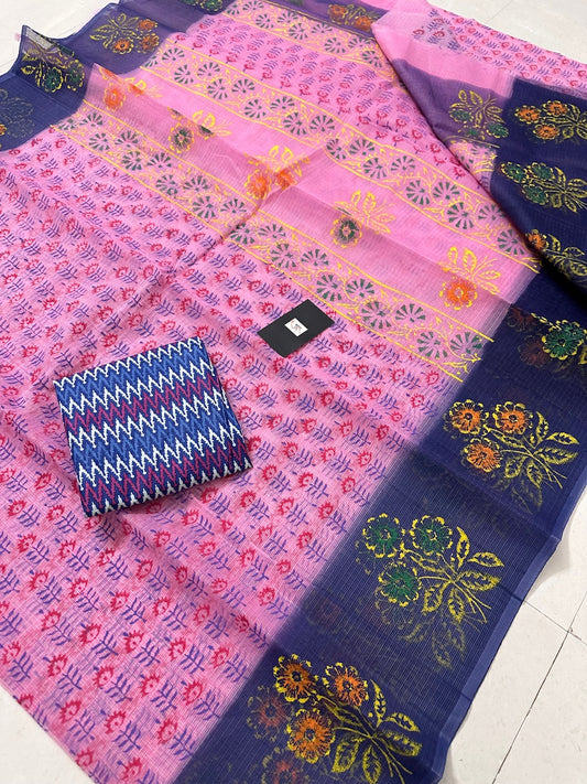 HandBlock Printed Kota Cotton Doria Saree