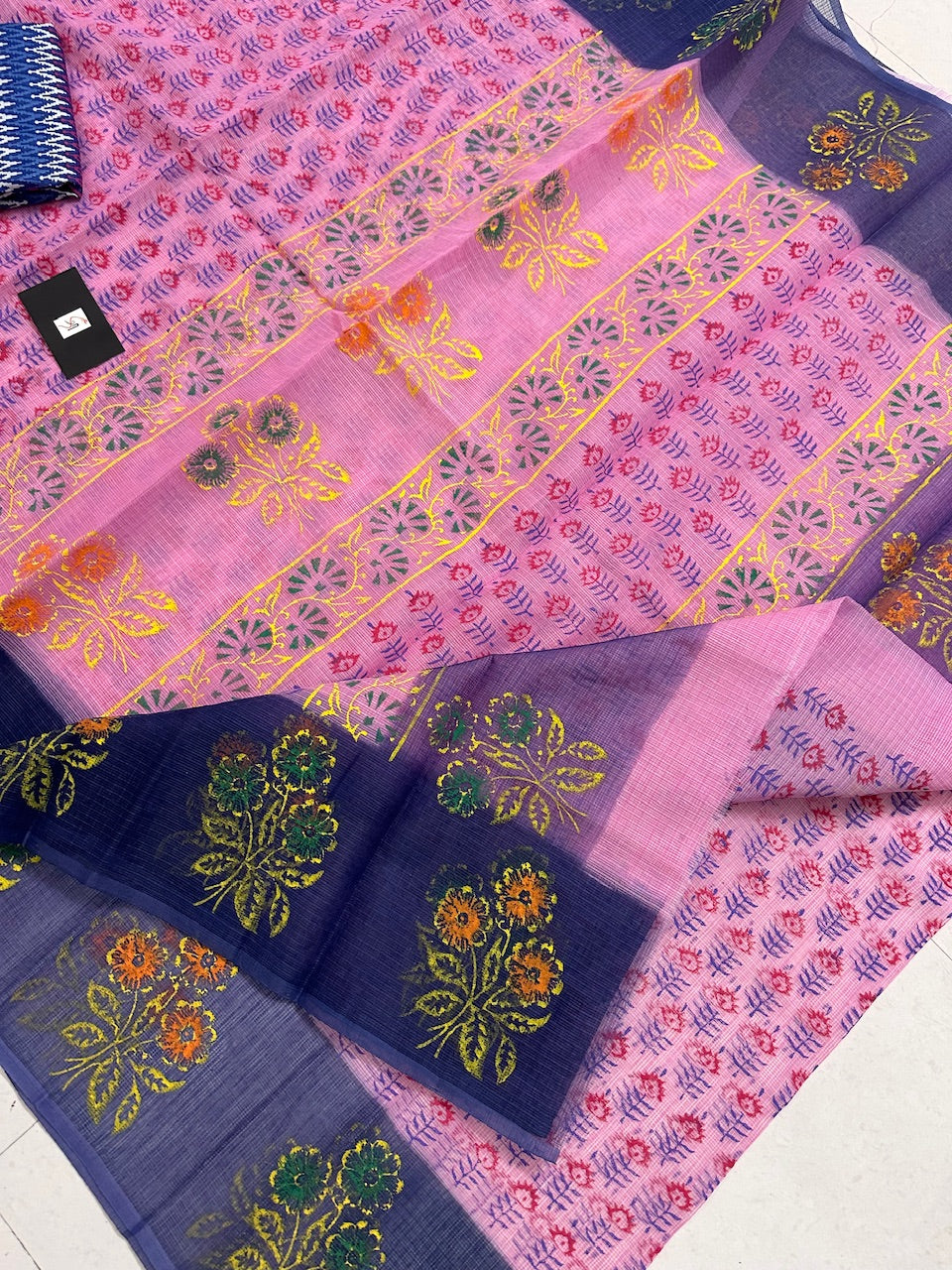 HandBlock Printed Kota Cotton Doria Saree