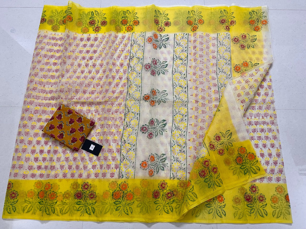 HandBlock Printed Kota Cotton Doria Saree