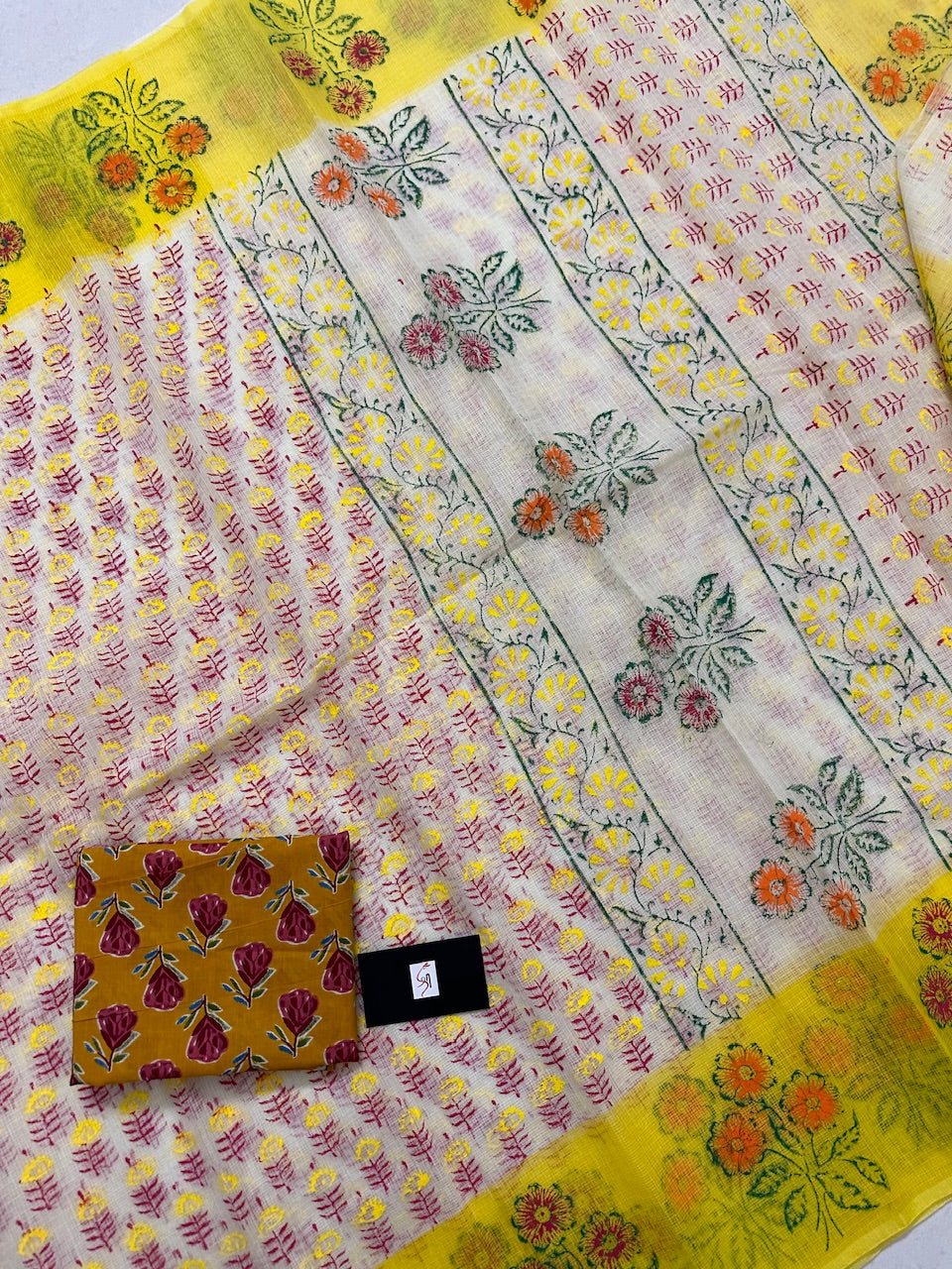 HandBlock Printed Kota Cotton Doria Saree