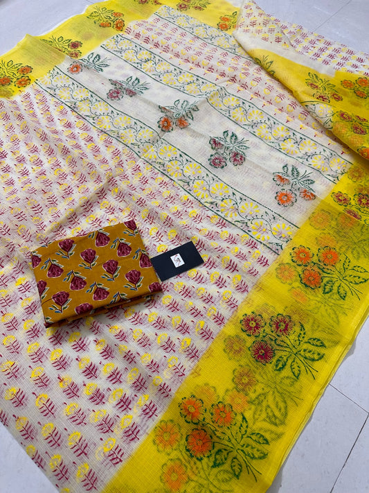 HandBlock Printed Kota Cotton Doria Saree