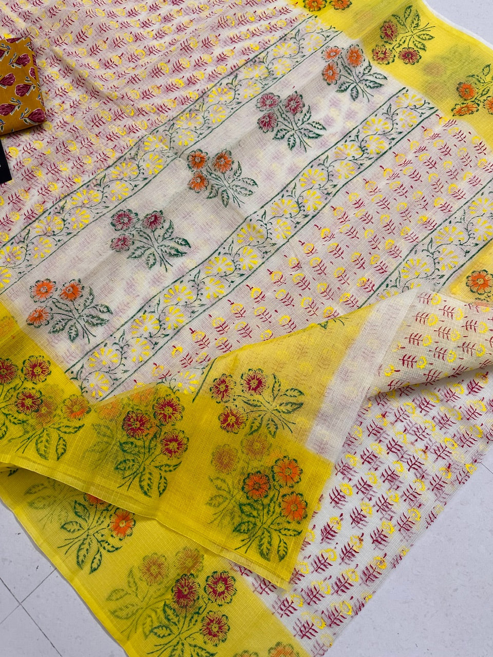 HandBlock Printed Kota Cotton Doria Saree