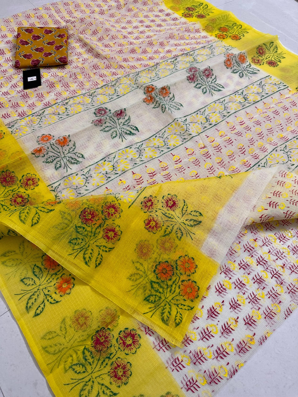 HandBlock Printed Kota Cotton Doria Saree