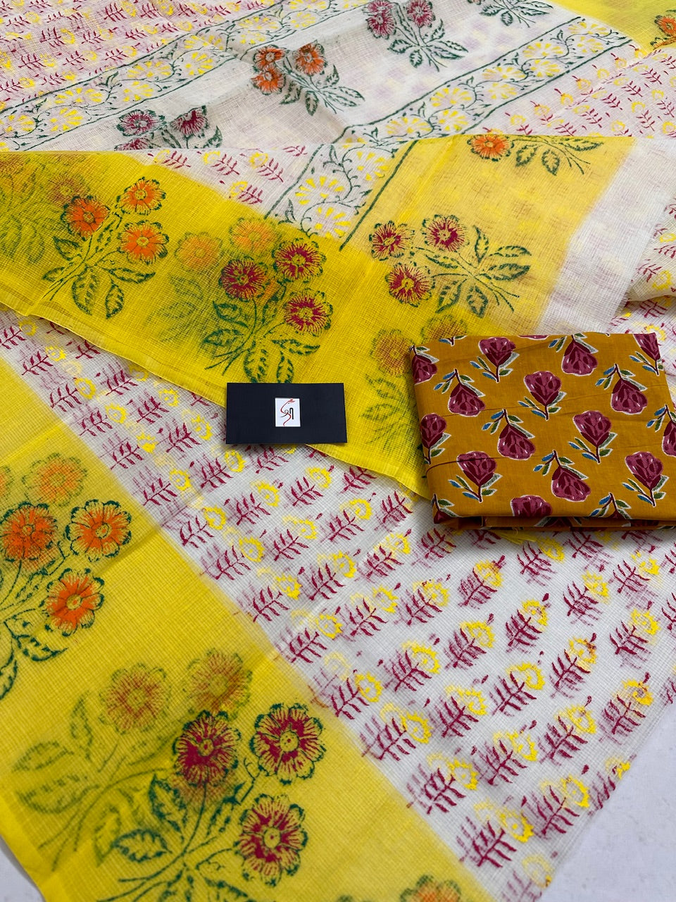 HandBlock Printed Kota Cotton Doria Saree