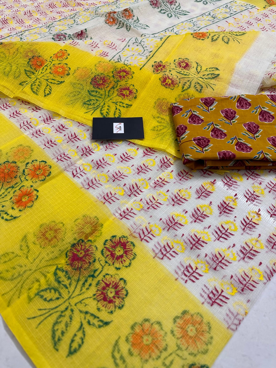 HandBlock Printed Kota Cotton Doria Saree