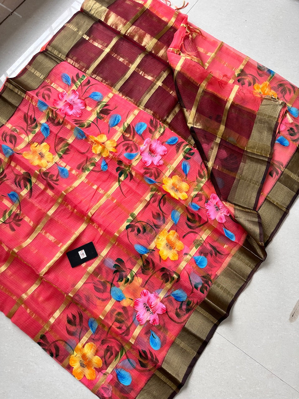 Handpainted Kota Cotton Doria Saree