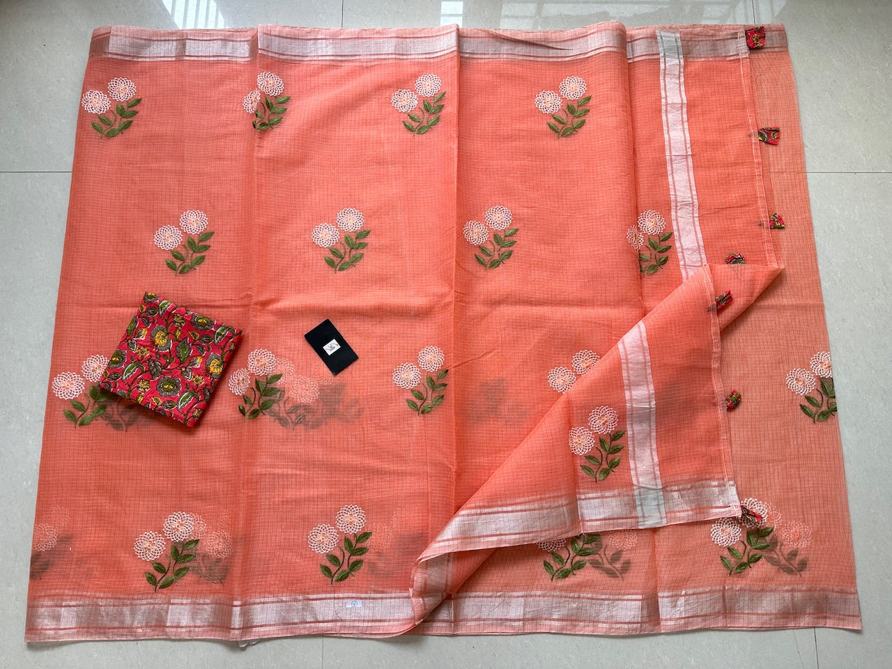 Embroidered Kota Cotton Doria Saree