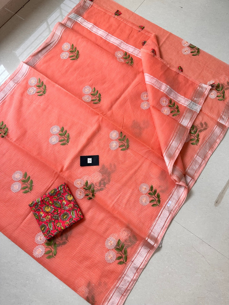 Embroidered Kota Cotton Doria Saree