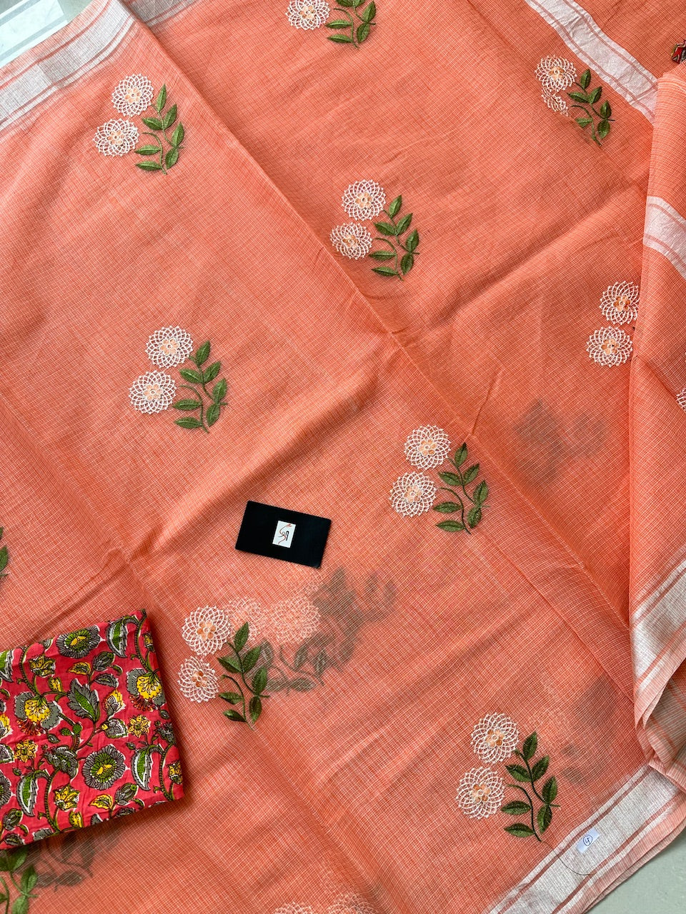 Embroidered Kota Cotton Doria Saree