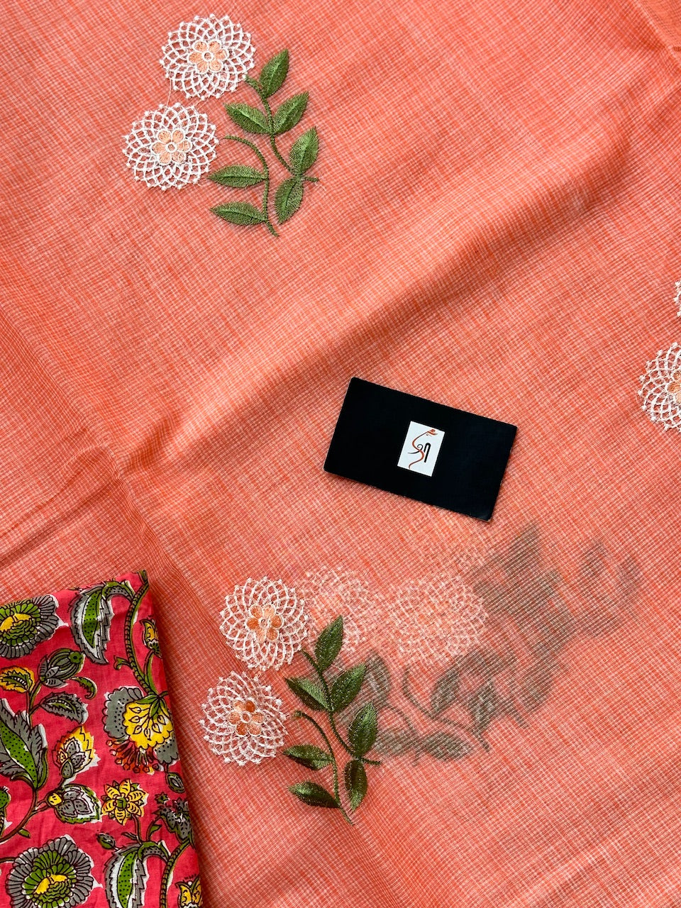 Embroidered Kota Cotton Doria Saree