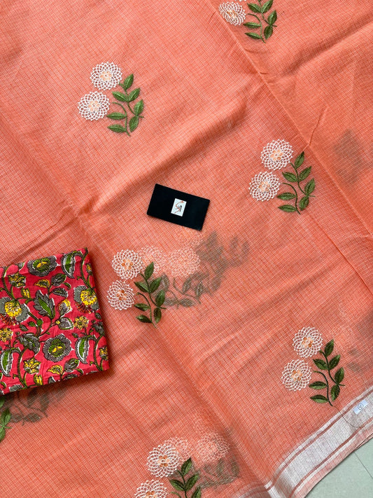 Embroidered Kota Cotton Doria Saree