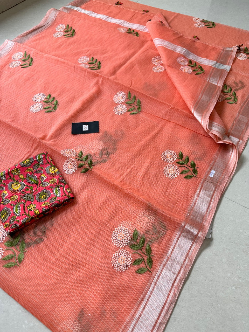 Embroidered Kota Cotton Doria Saree