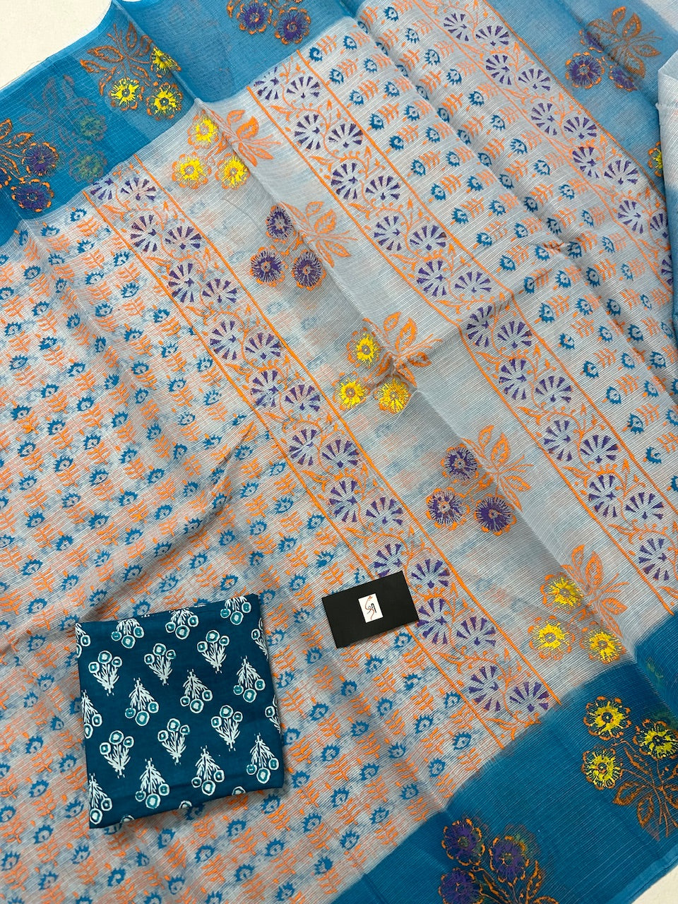 HandBlock Printed Kota Cotton Doria Saree