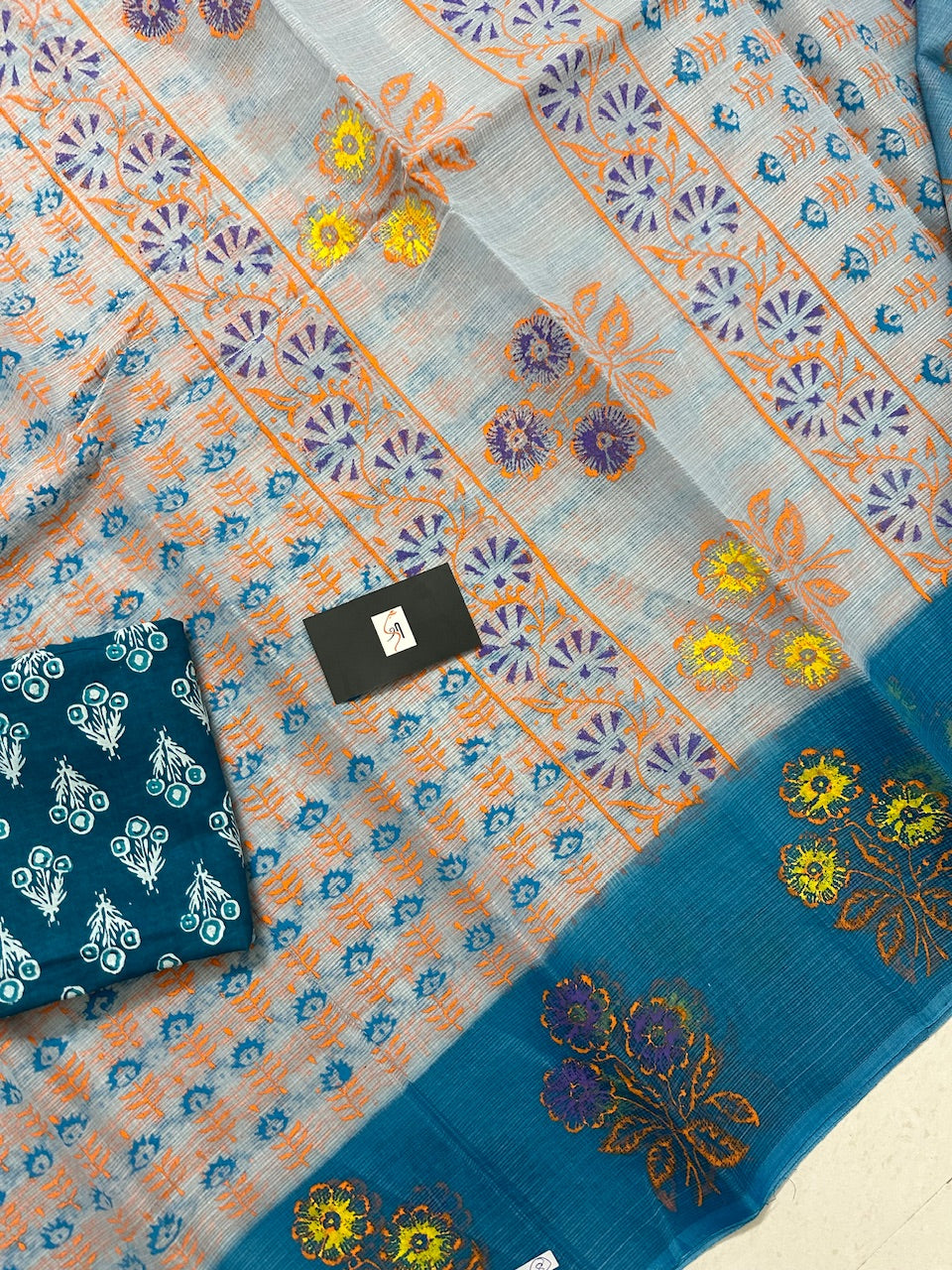 HandBlock Printed Kota Cotton Doria Saree