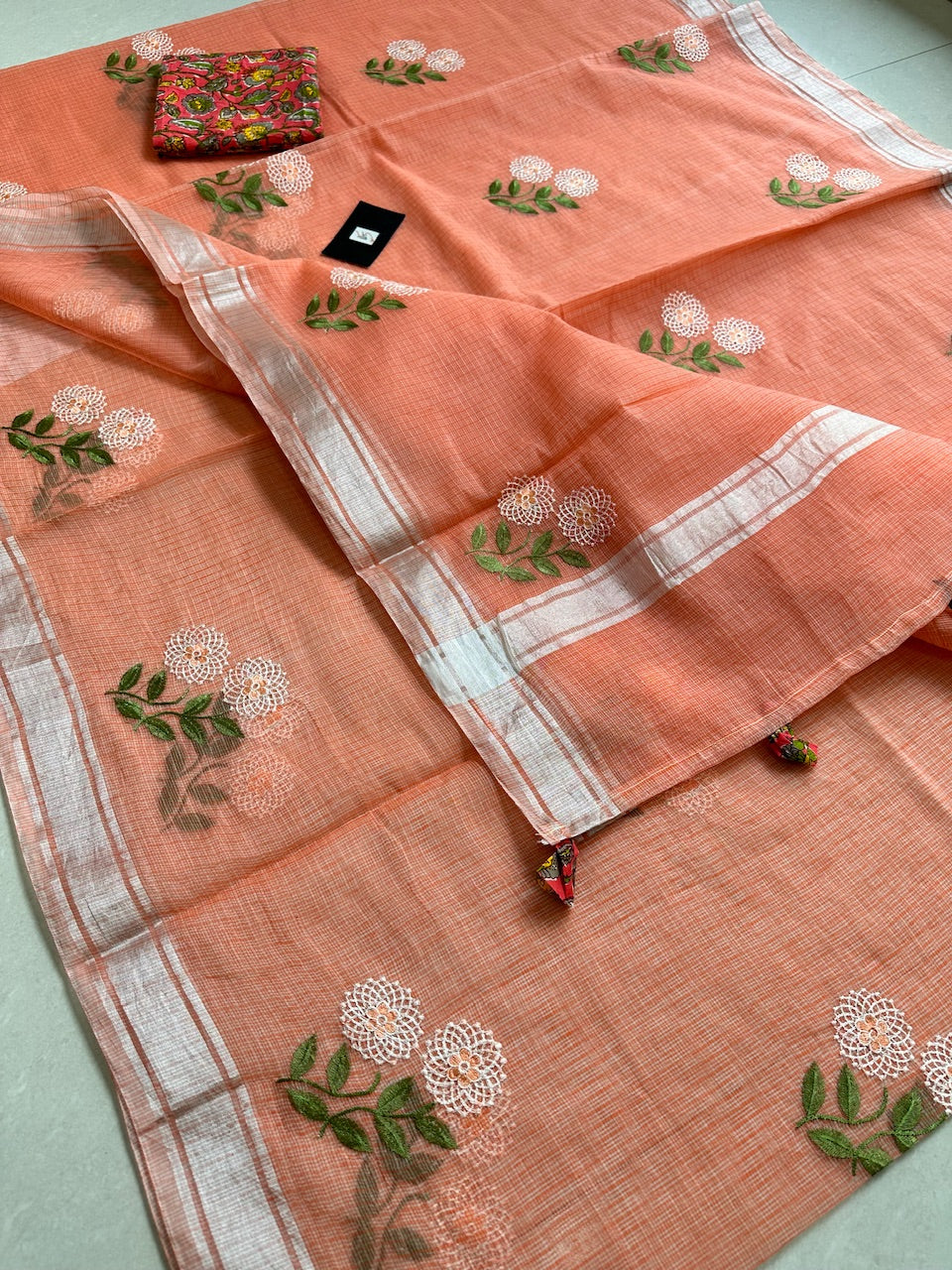 Embroidered Kota Cotton Doria Saree