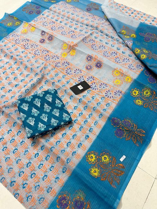 HandBlock Printed Kota Cotton Doria Saree