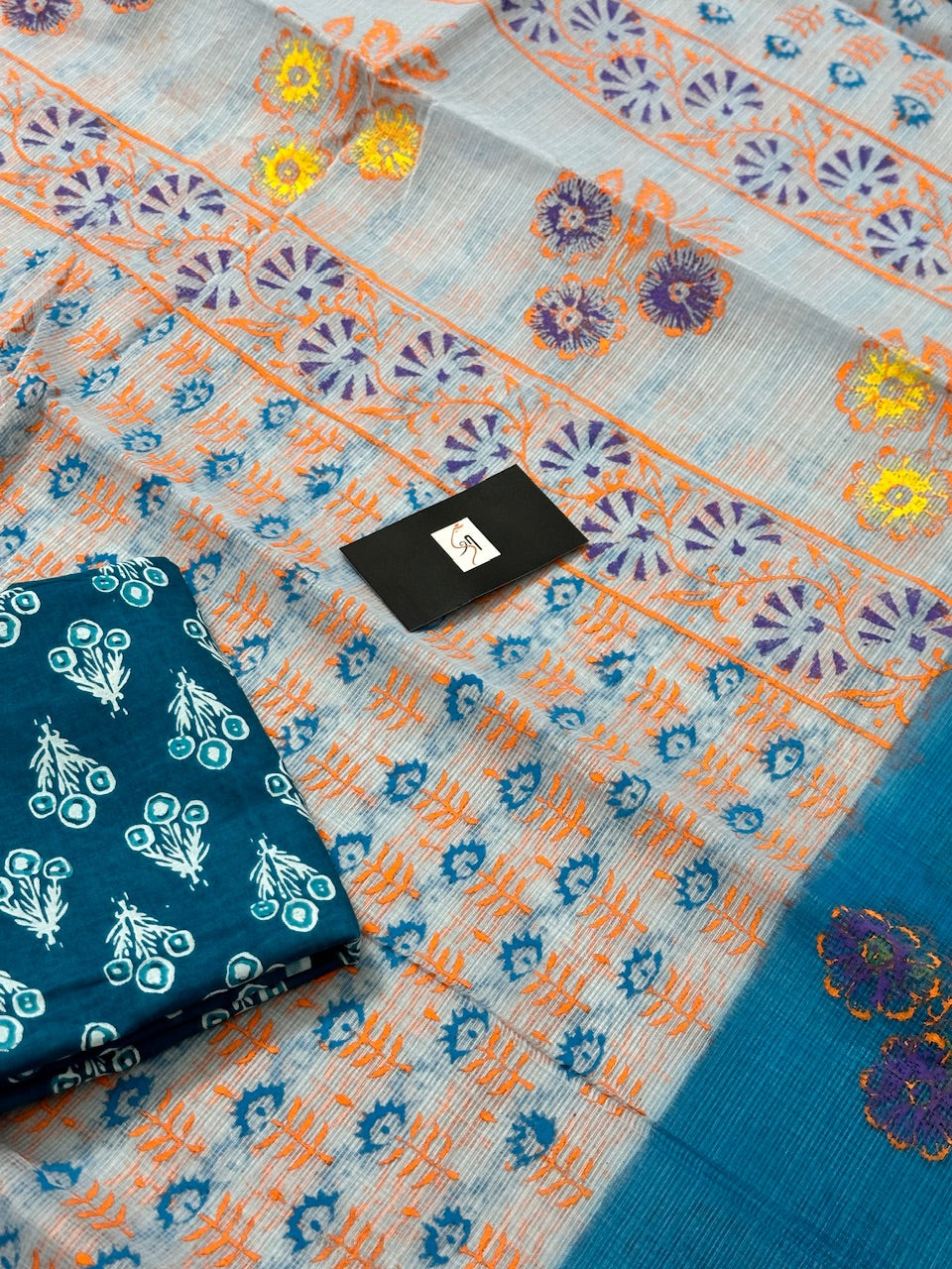 HandBlock Printed Kota Cotton Doria Saree