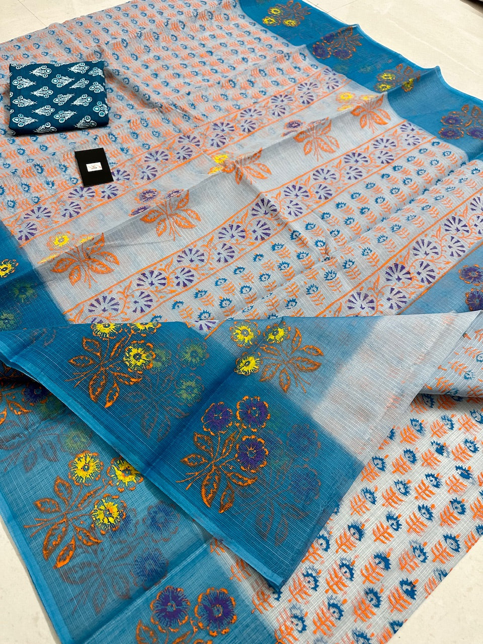 HandBlock Printed Kota Cotton Doria Saree