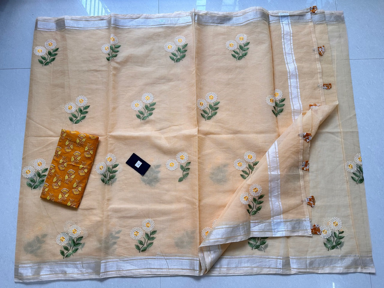 Embroidered Kota Cotton Doria Saree