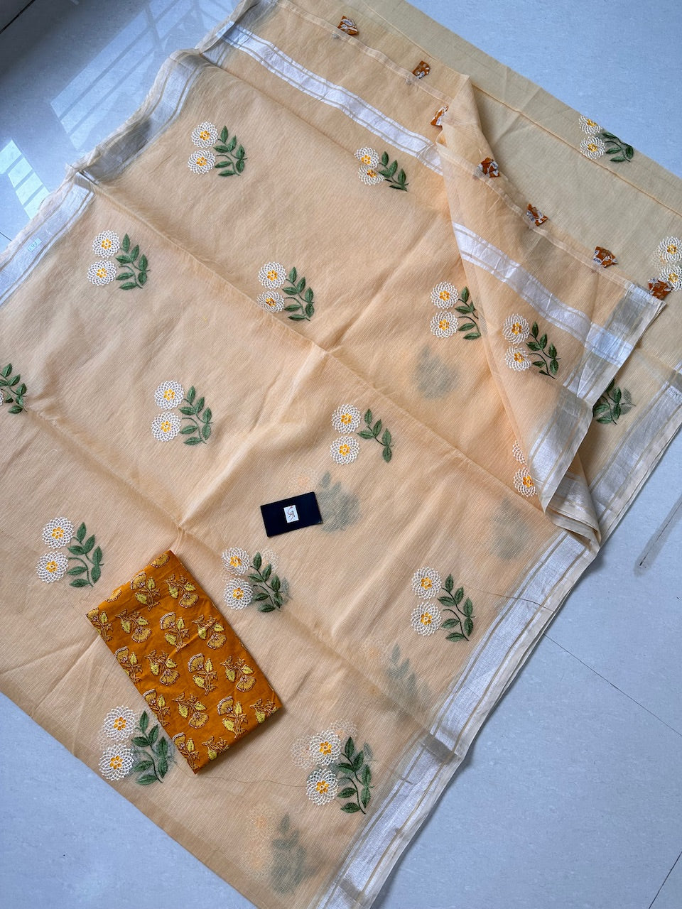 Embroidered Kota Cotton Doria Saree