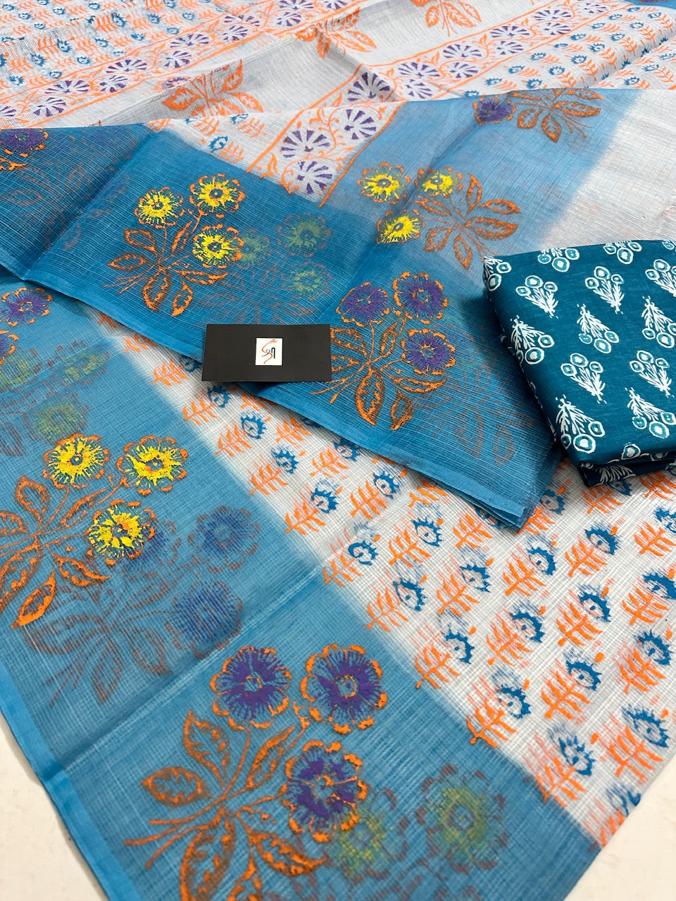 HandBlock Printed Kota Cotton Doria Saree