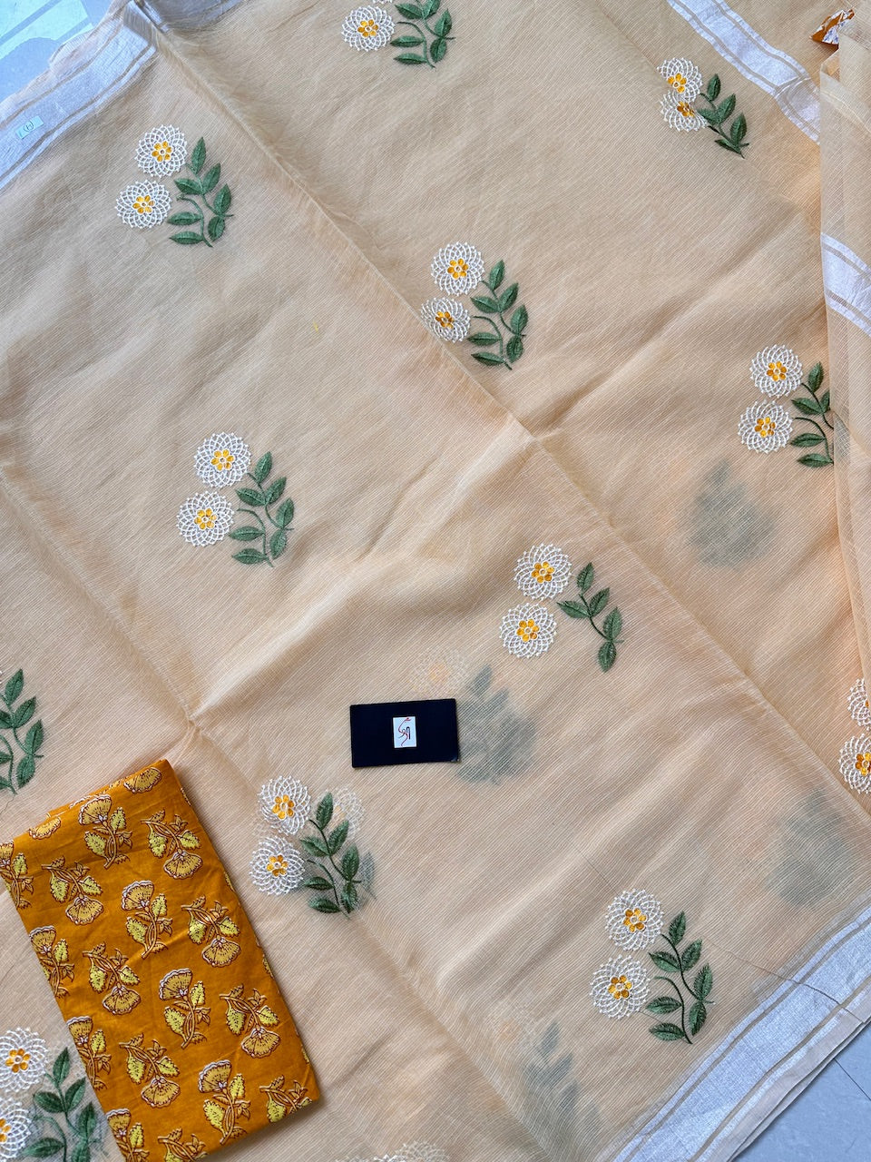 Embroidered Kota Cotton Doria Saree