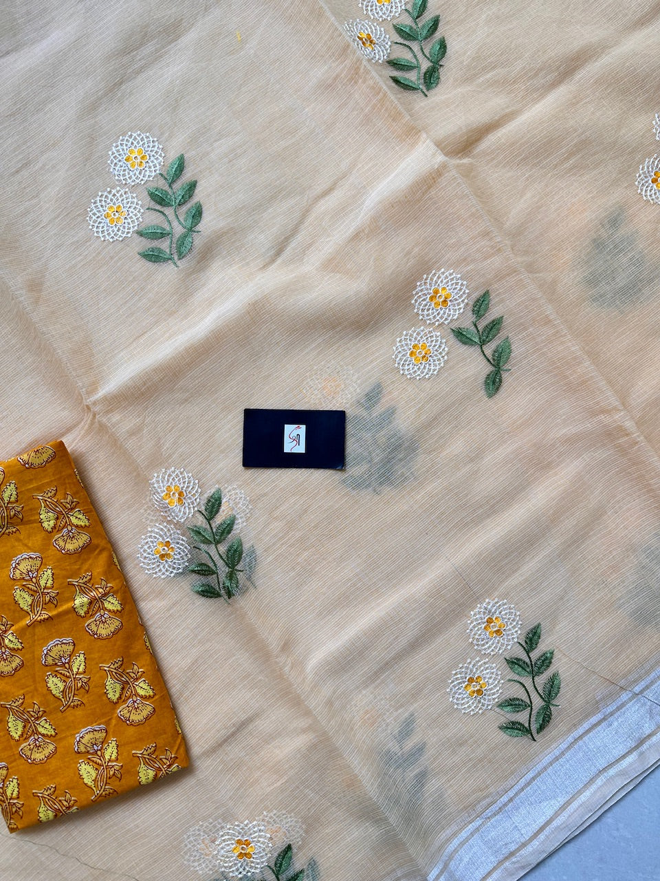 Embroidered Kota Cotton Doria Saree