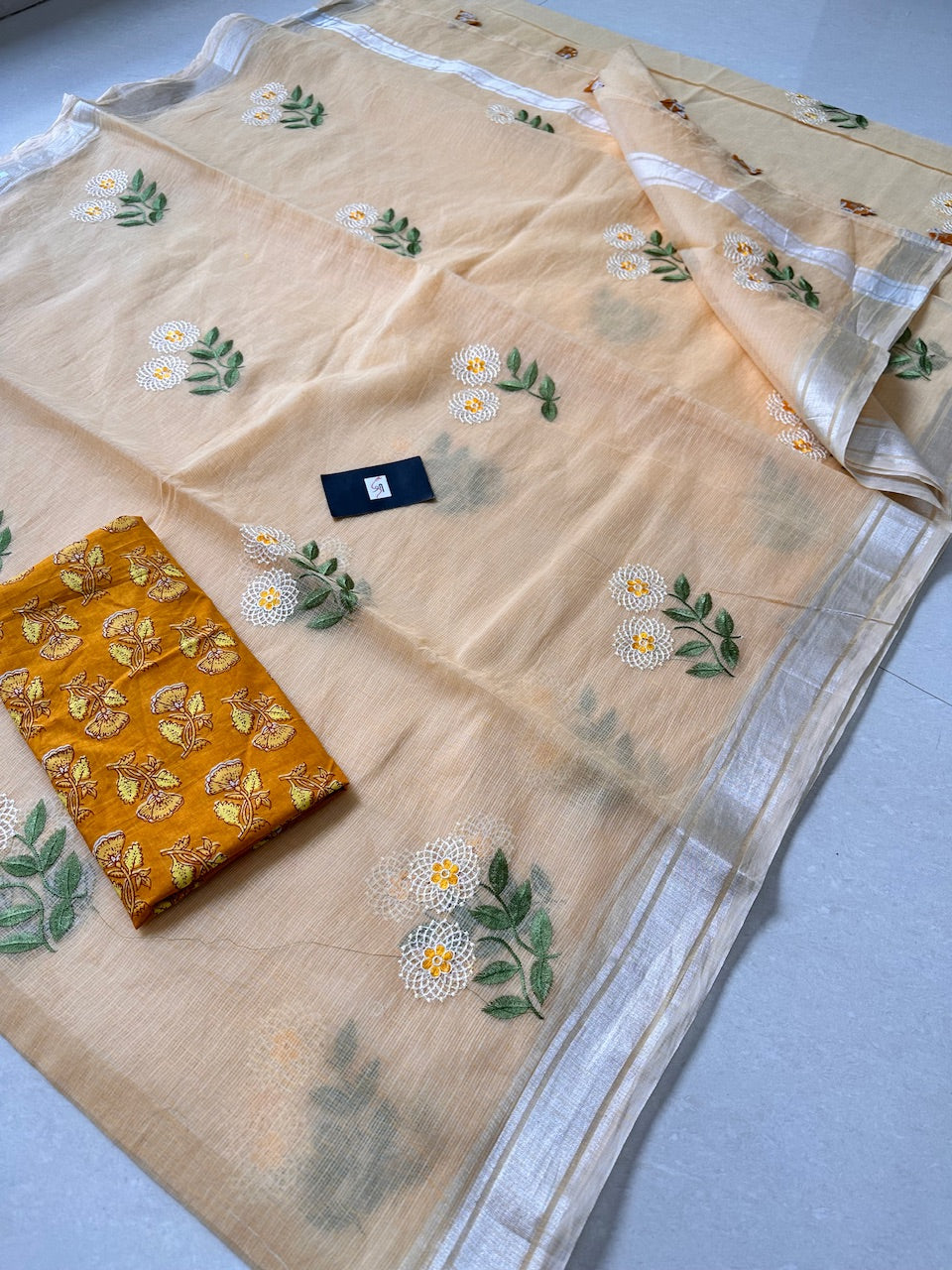 Embroidered Kota Cotton Doria Saree