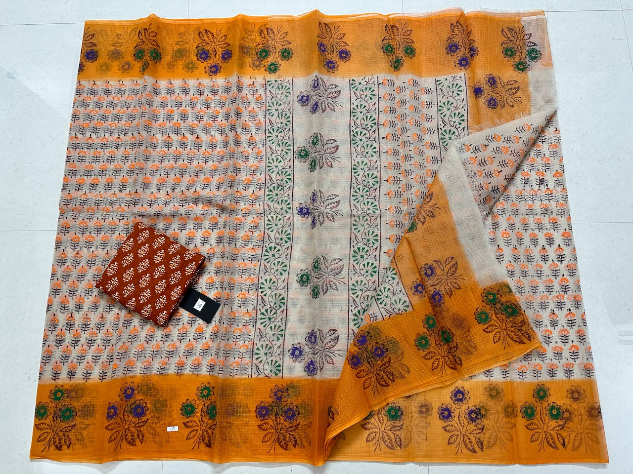 HandBlock Printed Kota Cotton Doria Saree