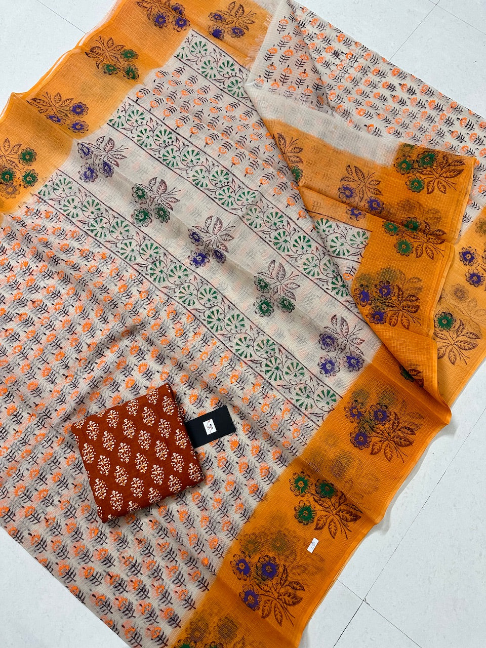 HandBlock Printed Kota Cotton Doria Saree