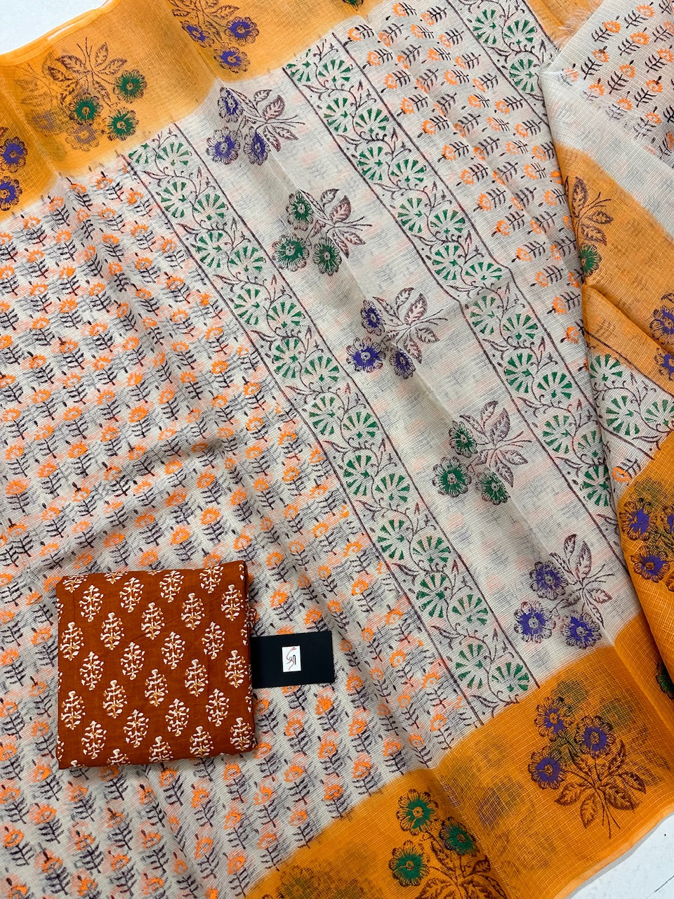 HandBlock Printed Kota Cotton Doria Saree