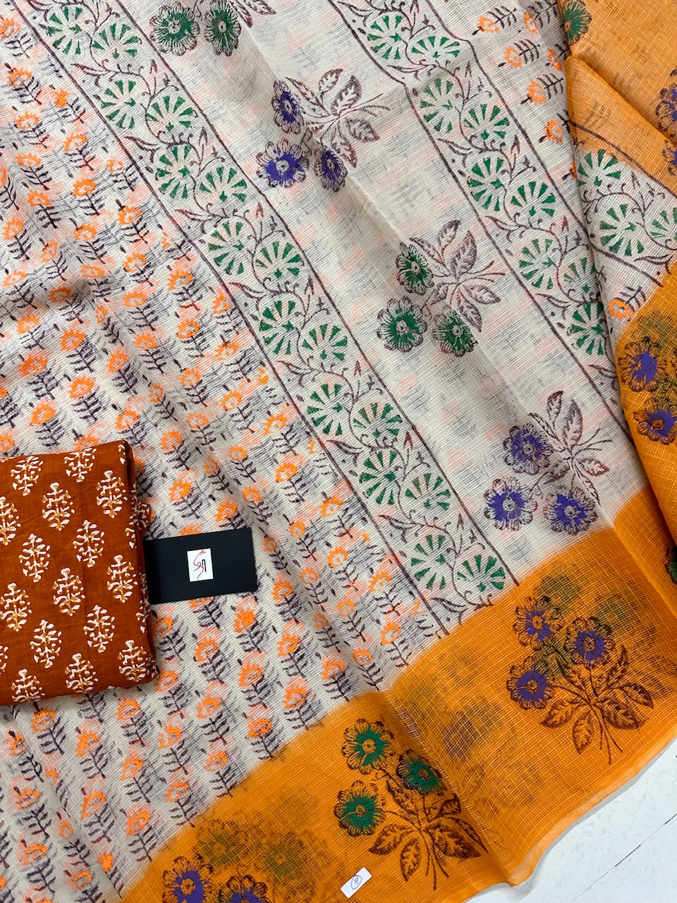 HandBlock Printed Kota Cotton Doria Saree