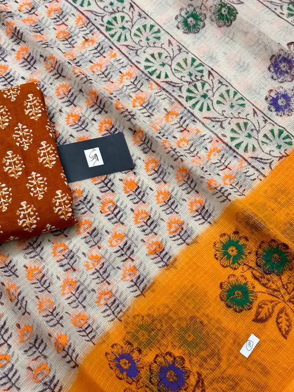 HandBlock Printed Kota Cotton Doria Saree