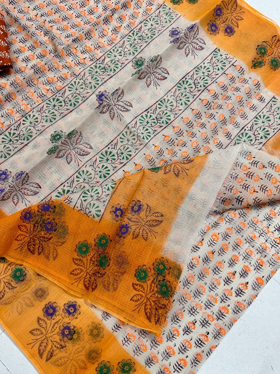 HandBlock Printed Kota Cotton Doria Saree