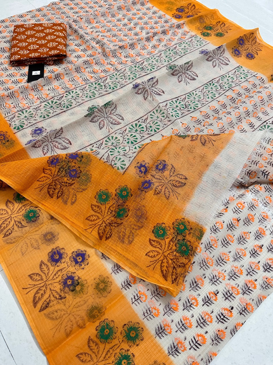 HandBlock Printed Kota Cotton Doria Saree