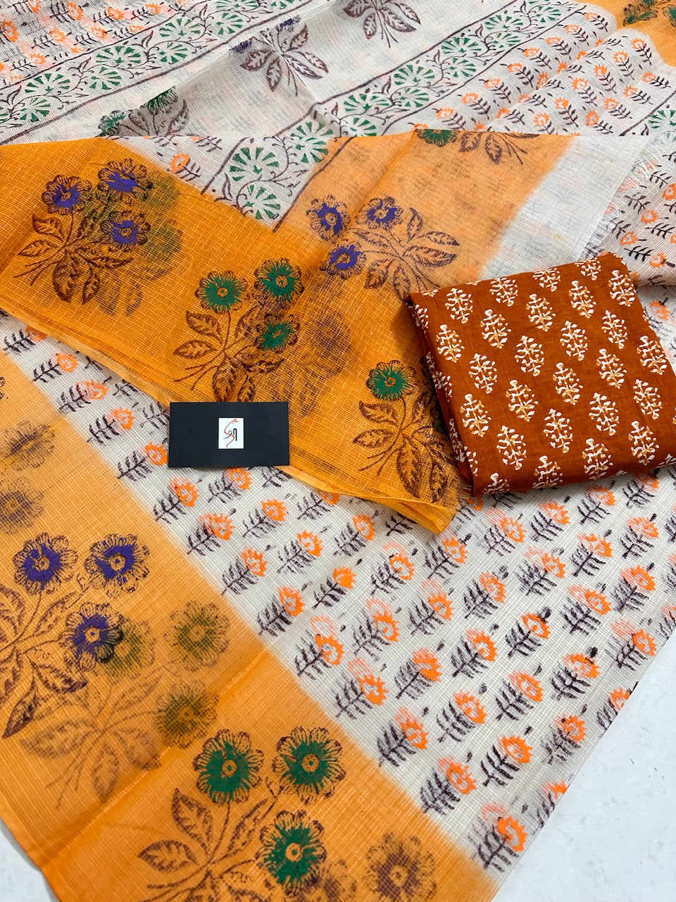 HandBlock Printed Kota Cotton Doria Saree