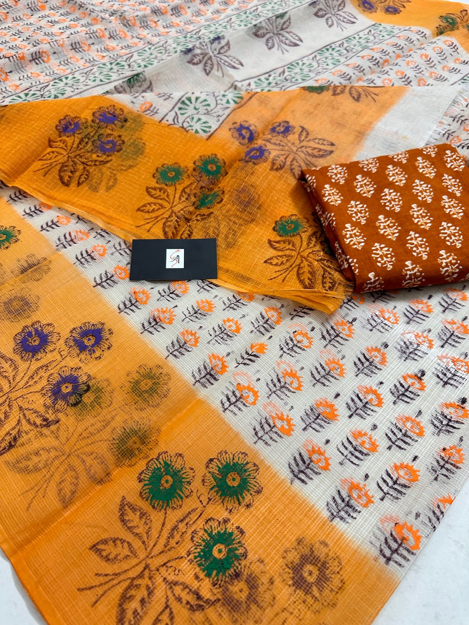 HandBlock Printed Kota Cotton Doria Saree